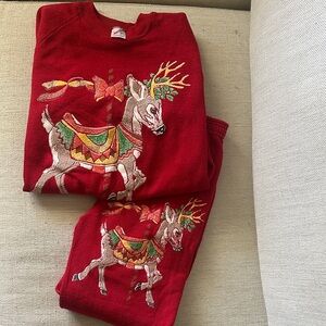 Jerzees Red Holiday Reindeer Sweatshirt Set Vintage
